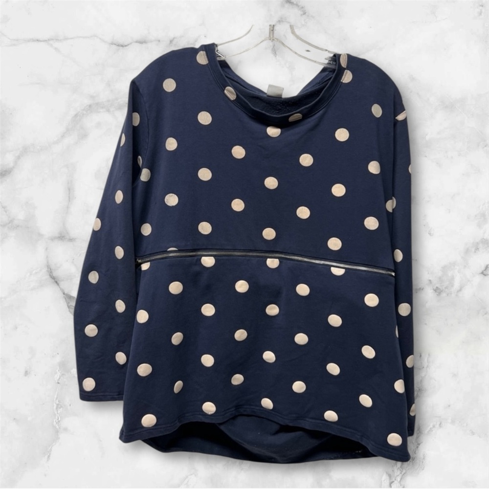 Anna navy blue polka dot zipper pullover sweatshirt happy message Large